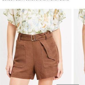 Loft Brown Linen Belted Women's Shorts